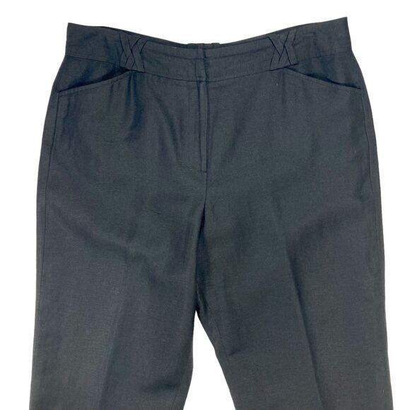 Larry Levine Sport Straight Leg Pants Womens 12 Black Linen Lightweight Casual - Picture 2 of 13